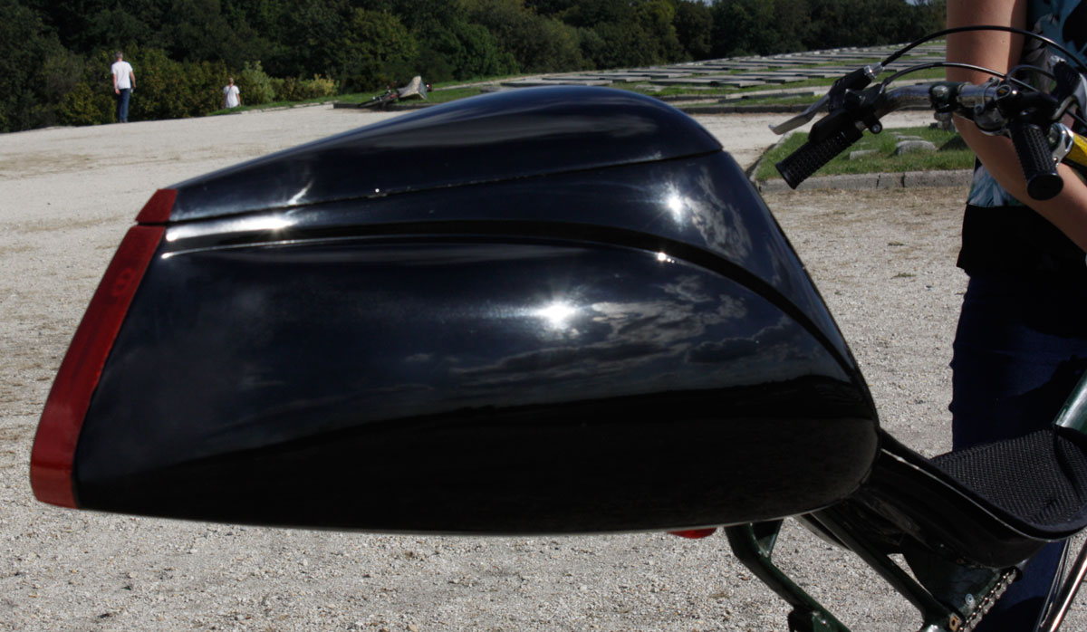 Talbox Dolphin, color: black. For recumbent bike. Increases aerodynamic speed of recumbent bike.